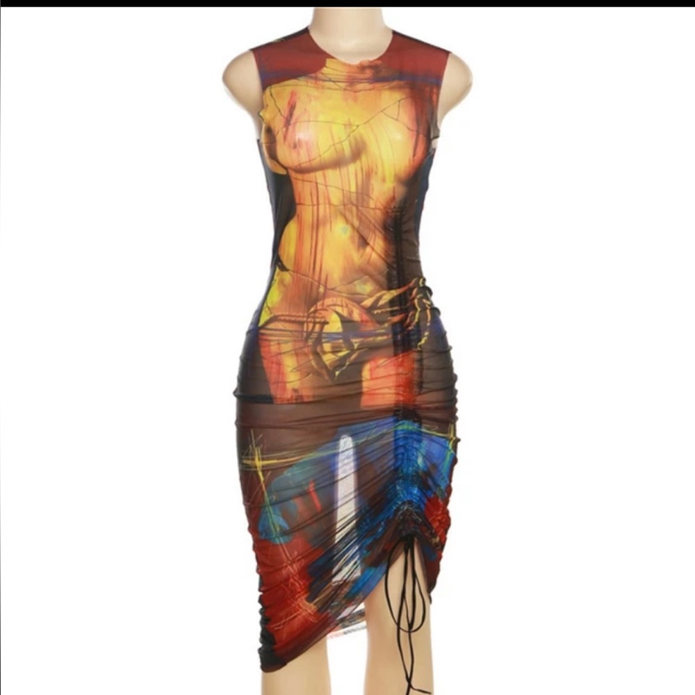 Sheer Graphic Print Dress